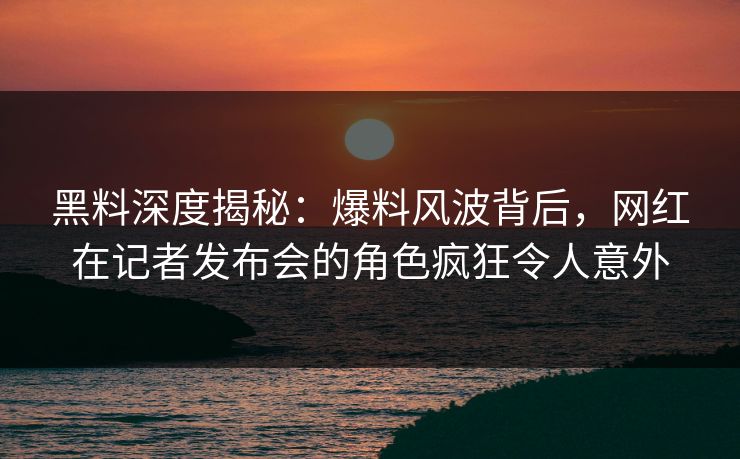 黑料深度揭秘：爆料风波背后，网红在记者发布会的角色疯狂令人意外