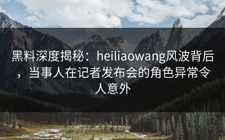 黑料深度揭秘：heiliaowang风波背后，当事人在记者发布会的角色异常令人意外