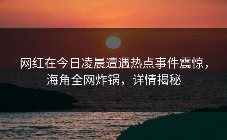 网红在今日凌晨遭遇热点事件震惊，海角全网炸锅，详情揭秘