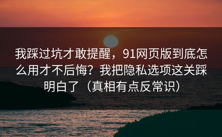 我踩过坑才敢提醒，91网页版到底怎么用才不后悔？我把隐私选项这关踩明白了（真相有点反常识）